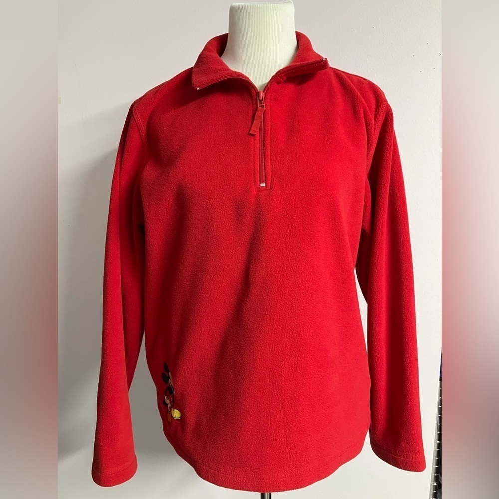 Disney Mickey Mouse Women’s Pullover Fleece Top, Large, Red, Quarter Zipper